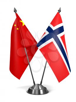 China and Norway - Miniature Flags Isolated on White Background.