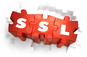 SSL - Secure Sockets Layer - Text on Red Puzzles with White Background. 3D Render. 