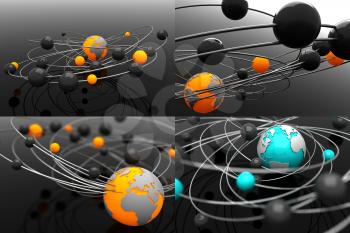 Model Atom with Globe- Set of 3D. Space Background.