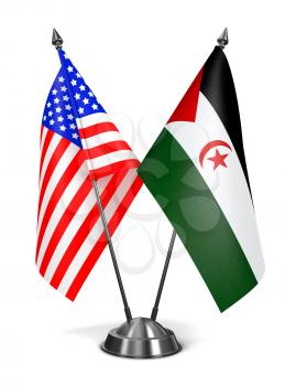 USA and Sahrawi Arab Democratic Republic - Miniature Flags Isolated on White Background.