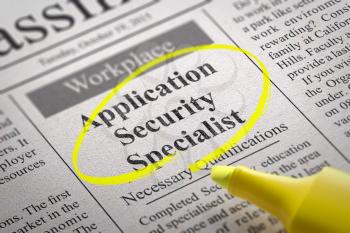 Application Security Specialist Vacancy in Newspaper. Job Search Concept.