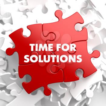 Time For Solutions on Red Puzzle on White Background.