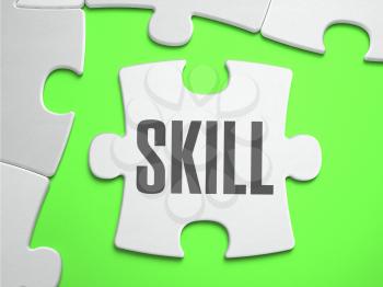 Skill - Jigsaw Puzzle with Missing Pieces. Bright Green Background. Close-up. 3d Illustration.