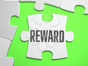 Reward - Jigsaw Puzzle with Missing Pieces. Bright Green Background. Close-up. 3d Illustration.