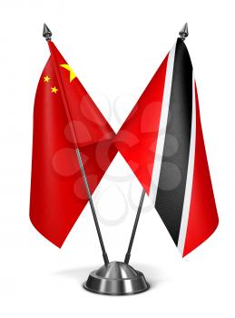 China, Trinidad and Tobago - Miniature Flags Isolated on White Background.