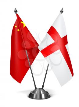 China and England - Miniature Flags Isolated on White Background.