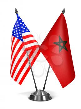 USA and Morocco - Miniature Flags Isolated on White Background.