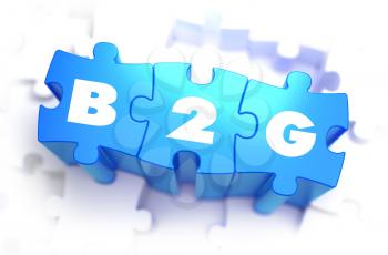 B2G - Business to Government - White Word on Blue Puzzles on White Background. 3D Illustration.