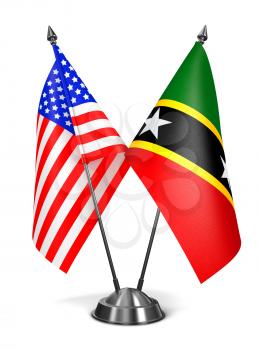 USA, Saint Kitts and Nevis - Miniature Flags Isolated on White Background.