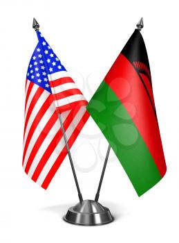 USA and Malawi - Miniature Flags Isolated on White Background.