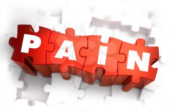 Pain - White Word on Red Puzzles on White Background. 3D Render. 
