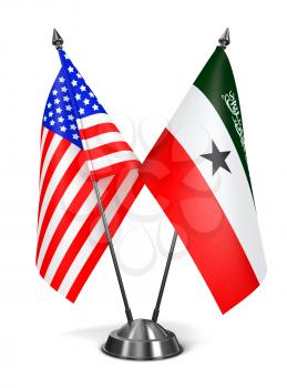 USA and Somaliland - Miniature Flags Isolated on White Background.
