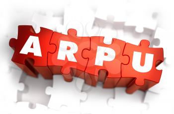ARPU - Average Revenue Per User - Text on Red Puzzles with White Background. 3D Render.