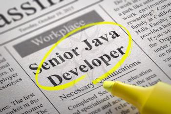 Senior Java Developer Vacancy in Newspaper. Job Search Concept.