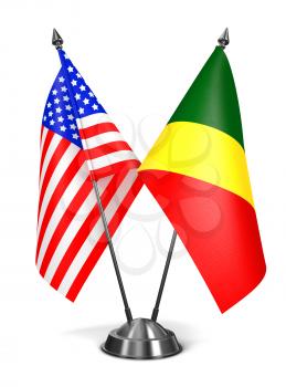 USA and Republic Congo - Miniature Flags Isolated on White Background.