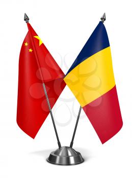 China and Chad - Miniature Flags Isolated on White Background.