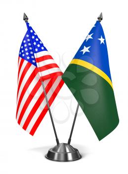USA and Solomon Islands - Miniature Flags Isolated on White Background.
