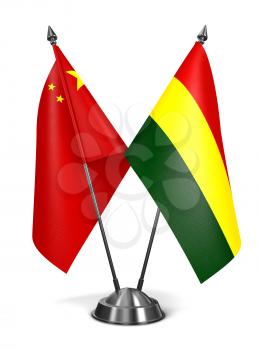 China and Bolivia - Miniature Flags Isolated on White Background.