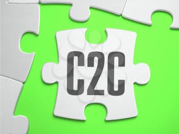 C2C - Customer to Customer - Jigsaw Puzzle with Missing Pieces. Bright Green Background. Close-up. 3d Illustration.