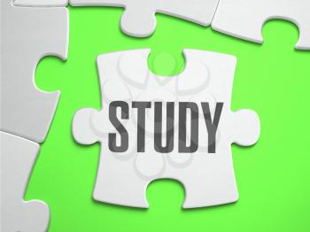Study - Jigsaw Puzzle with Missing Pieces. Bright Green Background. Close-up. 3d Illustration.