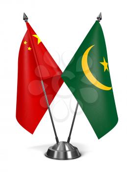 China and Mauritania - Miniature Flags Isolated on White Background.