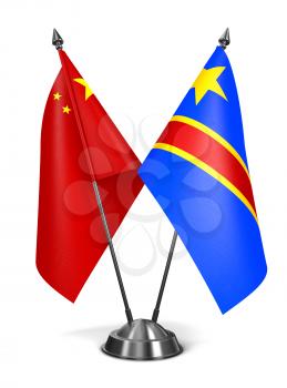China and Democratic Republic Congo - Miniature Flags Isolated on White Background.