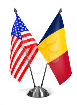 USA and Chad - Miniature Flags Isolated on White Background.
