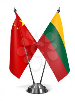 China and Lithuania - Miniature Flags Isolated on White Background.