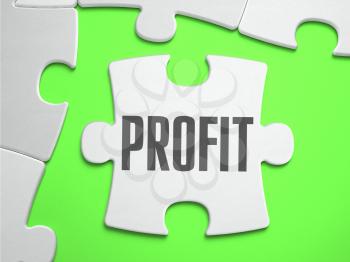 Profit - Jigsaw Puzzle with Missing Pieces. Bright Green Background. Close-up. 3d Illustration.