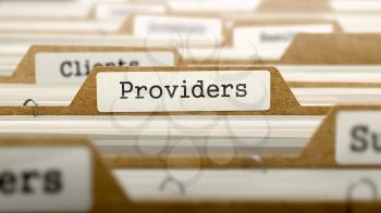 Providers Concept. Word on Folder Register of Card Index. Selective Focus.