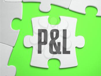 P and L - Profit and Loss - Jigsaw Puzzle with Missing Pieces. Bright Green Background. Close-up. 3d Illustration.