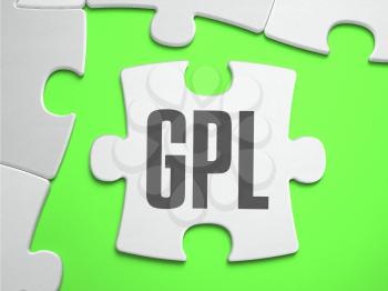 GPL - General Public License - Jigsaw Puzzle with Missing Pieces. Bright Green Background. Close-up. 3d Illustration.
