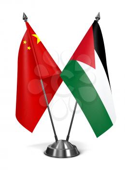 China and Jordan - Miniature Flags Isolated on White Background.