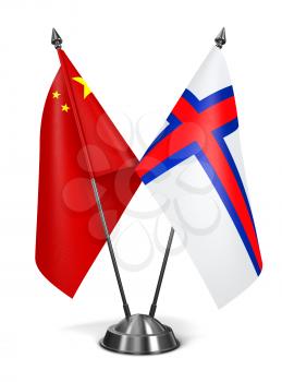China and Faroe Islands - Miniature Flags Isolated on White Background.