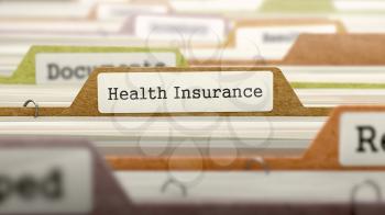 Health Insurance - Folder Register Name in Directory. Colored, Blurred Image. Closeup View.