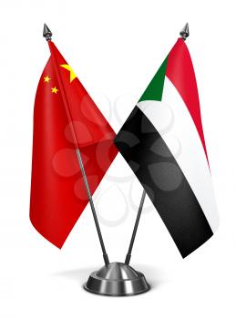 China and Sudan - Miniature Flags Isolated on White Background.