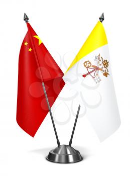 China and Vatican City - Miniature Flags Isolated on White Background.