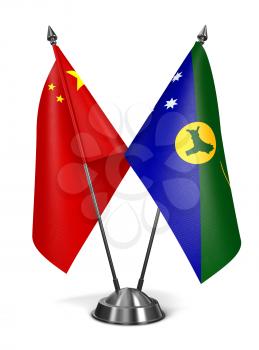 China and Christmas Island - Miniature Flags Isolated on White Background.