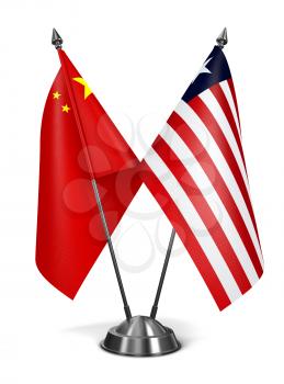 China and Liberia - Miniature Flags Isolated on White Background.