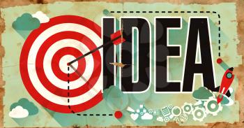 Word  Idea Drawn on Poster with Red Target, Rocket and Arrow. Business Concept