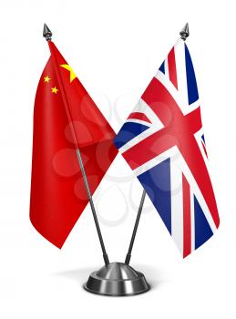 China and United Kingdom - Miniature Flags Isolated on White Background.