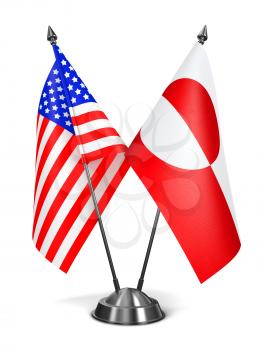 USA and Greenland - Miniature Flags Isolated on White Background.