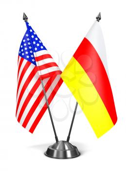 USA and South Ossetia - Miniature Flags Isolated on White Background.