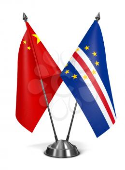 China and Cape Verde - Miniature Flags Isolated on White Background.