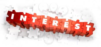 Interest - Text on Red Puzzles with White Background. 3D Render. 