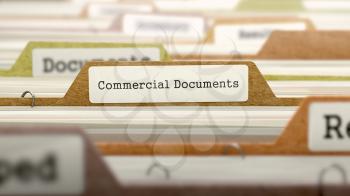 Commercial Documents Concept. Colored Document Folders Sorted for Catalog. Closeup View. Selective Focus.