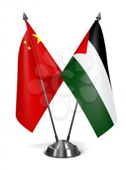China and Palestine - Miniature Flags Isolated on White Background.