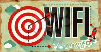 WiFi - Wireless Fidelity - Concept on Old Poster in Flat Design with Red Target, Rocket and Arrow. Business Concept.