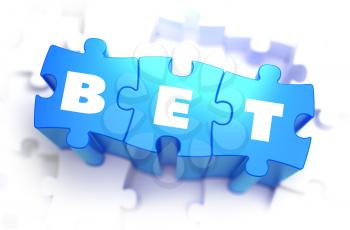 Bet - White Word on Blue Puzzles on White Background. 3D Illustration.