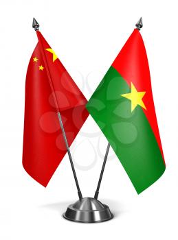 China and Burkina Faso - Miniature Flags Isolated on White Background.